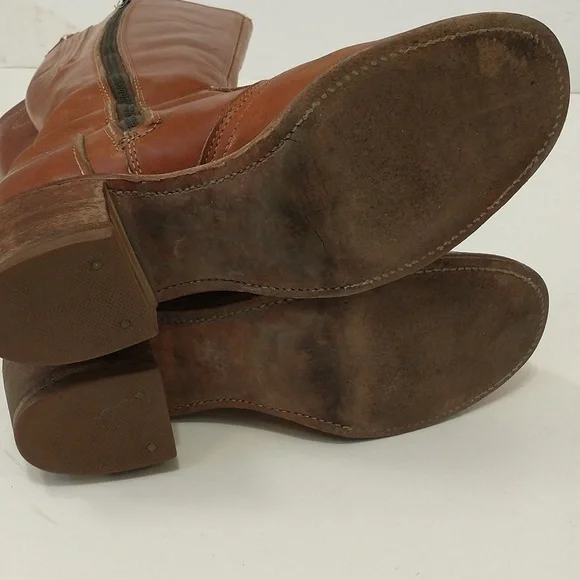 Vintage 70s Dexter Leather Boots 2.25 Chunky Leather Heels Dallas Chestnut sz7.5